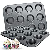Muffin Pan, 12 Cupcake Pan, 2 Sets of Nonstick Brownie Bakeware Muffin Tin, Cupcake Tray, Baking Pan for Kitchen Oven, Black