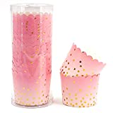 PARTY HIPPO Paper Baking Cups 25pcs/Pack 4.5 oz Each, Disposable and Oven-safe Muffin Cupcake Baking Mold Cup Liners Baking Cups for Party Wedding Festival, cupcake liners (Gold Dots Pink)