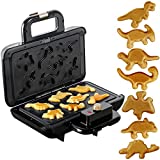 Mini Waffle Maker Waffle Iron Dinosaur Waffle Maker for Kids Make 7 Unique Dino Friends Waffle in Minutes, Electric Nonstick Waffle Maker with Removable Plates Breakfast Maker Machine (Black)