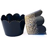 Black Cupcake Wrappers 50 Count - Adjustable Graduation Cupcake Wrappers | Black Cupcake Holders | Black And Gold Cupcake Wrappers | Cupcake Wrappers Black | Printed Glitter