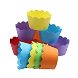 Mybbshower 36 Count- Solid Bright Colors Scalloped Cupcake Wrappers for Anniversary Birthday Party Table Decoration