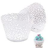 50pcs white Cupcake Wrappers Lace Cupcake Liners Laser Cut Cupcake Papers Cupcake Cups Cases for Wedding/Birthday Party Decoration