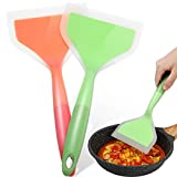 2 Pieces Silicone Pancakes Shovel Wide Spatula Turner Nonstick Fried Shovel Fish Spatula Silicone Wide Flexible Turner for Nonstick Cookware Egg Cookie Omelette (Green, Orange)