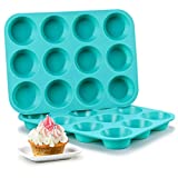 Silicone Muffin Pan Set - Cupcake Pans 12 Cups Silicone Baking Molds,BPA Free 100% Food Grade, Pinch Test Approved, Pack of 2