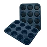 2 Pack Silicone Muffin Baking Pan & Cupcake Tray 12 Cup - Nonstick Cake Molds/ Tin, Silicon Bakeware, BPA Free, Dishwasher & Microwave Safe by Vnray (12 Cup Size, Grey)