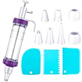 Dessert Decorating Syringe Set, Cupcake Frosting Filling Injector with 7 Icing Nozzles and 3 Cream Scrapers Dessert Cream Piping Syringe Nozzles Kits for Cake (Main Plastic,Purple, Blue)