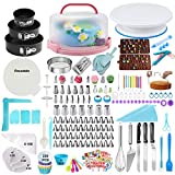 Gawren-H&E Cake Decorating Kit with Cake Carrier,599 PCS Cake Decorating Supplies Kit,Cake Decorating Tools Set with 74 Icing Tips,3 Springform Pans,Cake Turntable,Muffin Cups,Cake Baking Supplies Kit