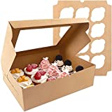 Moretoes Cupcake Boxes 20 Packs Brown Cupcake Containers 12 Count Kraft Bakery Carrier Boxes with Windows and Inserts to Hold Cupcakes, Muffins and Pastries