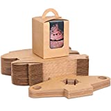 Moretoes 60pcs Brown Single Cupcake Carriers Bulk Kraft Individual Cupcake Containers Holders Boxes with Window and Inserts for Bakery Wrapping Packaging