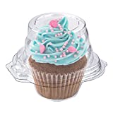 Stock Your Home Individual Plastic Cupcake Containers Disposable with Connected Airtight Dome Lid (50 Count) Clear Single Cupcake Container, BPA Free