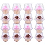 Himetsuya Cupcake Boxes Individual Cupcake Containers, 50 Packs Regular Single Cupcake Holder High Topping for Muffins, Thicker Stackable Plastic Cupcake Carrier for Party (50 pack)