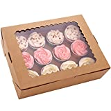 6-Set Cupcake Boxes Hold 12 Standard Cupcakes, Brown Cupcake Containers, Cupcake Carrier, Food Grade Kraft Cupcake Holders for Cookies, Muffins and Pastries