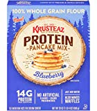 Krusteaz 100% Whole Grain Flour Protein Pancake Mix, Blueberry - No Artificial Flavors or Colors - 20 OZ (Pack of 2)