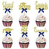 24Pcs Graduation Cupcake Toppers 2022 Blue and Gold- Blue and Gold Graduation Party Decorations 2022, Blue and Gold Class of 2022 Graduation Decorations, Graduation Cupcake Picks Blue and Gold,Grad Decorations