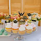 CDLong 72Pcs Graduation Cupcake Toppers, 8 Different Kinds of Graduation Cupcake Picks for Graduation Decorations 2022, Black and Gold cake decorations for 2022 Graduation Party Supplies