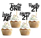 Keaziu 36 Pack Black 21st Birthday Cupcake Toppers Happy 21st Cupcake Toppers Twenty AF 21 & Fabulous Cupcake Toppers Birthday Decorations Supplies