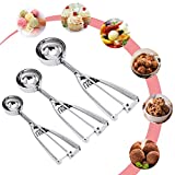 Ice Cream Scoop, Tuilful Cookie Scoop Set of 3 with Trigger, 18/8 Stainless Steel Cookie Scoops for Baking, Include Large-Medium-Small Ice Cream Scoops for Cookie, Ice Cream, Cupcake, Muffin, Meatball