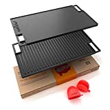 NutriChef Cast Iron Reversible Grill Plate - 18 Inch Flat Cast Iron Skillet Griddle Pan For Stove Top, Gas Range Grilling Pan w/ Silicone Oven Mitt For Electric Stovetop, Ceramic, Induction.