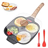 Egg Frying Pan, Pancake Pan With Lid Nonstick 4 Cups Fried Egg Pan Aluminium Alloy Cooker For Breakfast, Suitable For Gas Stove & Induction Cooker