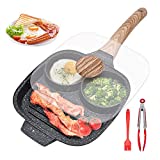 Egg Frying Pan, Nonstick Pancake Pan With Lid 3 Section Fried Egg Pan Aluminium Alloy Cooker For Breakfast, Suitable For Gas Stove & Induction Cooker