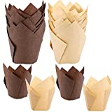 Augshy 120pcs Tulip Cupcake Liner Baking Cups Muffin Tins Treat Cups for Weddings, Birthdays, Baby Showers,Brown and Natural