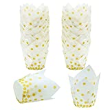 Resinta 150 Pieces Tulip Baking Cups Cupcake or Muffin Liners for Birthday Party Wedding Decoration,White With Gold Dots