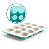 GreenLife Bakeware Healthy Ceramic Nonstick, 12 Cup Muffin and Cupcake Baking Pan, PFAS-Free, Turquoise
