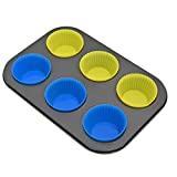 6 Cup Carbon Steel Muffin Pan - Sturdy Durable Cupcake Pan Non-stick Baking Pans Heat Resistant Muffin Tin Easy to Clean Suitable for Making Cupcakes,muffins,baking