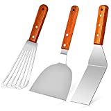 Stainless Steel Fish Spatula Turner Set of 3, Metal Spatula Slotted Turner with Wood Handle, Professional Kitchen Spatula for Pancake, Smash Burger and Egg, Thiny Spatula Flipper for Cooking, Grilling