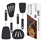 Silicone Spatulas for Nonstick Cookware, GEEKHOM 600F Heat Resistant Extra Large and Wide Flexible Spatulas Rubber Turners, Kitchen Cooking Utensils Set for Pancake, Eggs, Fish, Omelet(4 Pack, Black)