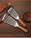 Stainless Steel Spatula with 8.5'x3.8' Wide Slotted Blade & Wooden Handle Heat Resistant Fish Turner Spatula for Cooking Flipping Frying Tuna Steak Eggs Pancake