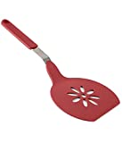 Homi Styles Jumbo Nylon Kitchen Pancake Spatula | Wide Non-Stick Slotted Blade with Floral Cut-Out Design - Great for Pancake Flipper, and Egg Turner | 15 x 6.5 Inches ( Red)