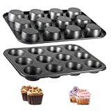 Muffin Tin, 12-Well Nonstick Cupcake Pan, Set of 2, TAOUNOA Heavy Duty Steel Muffin Pan.
