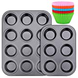 Muffin Pan, Standard 12&6 Cup Cupcake Tin Non-Stick Bake Ware Bar Baking Pan and Jumbo Muffin Pans, 20PCS Silicon Cake Cup for Brownies, Cakes and Bar-Cookies