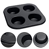 4 Cup Muffin Pan Mold - Non-Stick Cupcake Baking Tray/Tin - Carbon Steel Cake Mould For home, cafe bar and restaurant (Black)