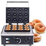 DNYSYSJ 12 Mini Donut Electric Maker 1500W for Breakfast Snacks Desserts with Non-stick Surface Stainless Steel Countertop Mini Cupcake Pie and Quiche Waffle Maker (12 Holes - 2in Each)