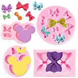 MALLMALL6 4Pcs Mouse Head Bow Fondant Silicone Mold for Cake Decoration Mini Bowknot DIY Craft Items Chocolate Fondant Candy Baking Mould Cupcake Topper Decor Great Molds Supplies for Birthday Party