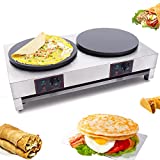 16 Inch Commercial Crepe Maker Electric Pancake Maker with Double Pan Nonstick Round Crepe Hotplate Griddle Machine Adjustable Temperature for Blintzes, Eggs, Tortilla