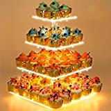 Cupcake Stand - Premium Cupcake Holder - Acrylic Cupcake Tower Display - Cady Bar Party Décor - 4 Tier Acrylic Display for Pastry + LED Light String - Ideal for Weddings, Birthday (Yellow Light)
