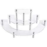 Suwimut Acrylic Riser Cupcake Display Stand, 3 Tier Clear Half Moon Dessert Stand, Tabletop Retail Semicircle Round Display Riser Shelf for Jewels, Cupcakes, Figurines and Cosmetic Items