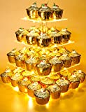 Vdomus Pastry Stand 4 Tier Acrylic Cupcake Display Stand with LED String Lights Dessert Tree Tower Pyramid for Birthday Wedding Party (Warm)