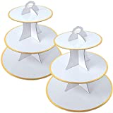 2 Set White And Gold 3-Tier Round Cardboard Cupcake Stand for 24 Cupcakes Perfect for Oh Baby Bridal Shower Birthday Party Supplies (White)