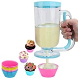 Houzemann 2-in-1 Pancake/Batter/Cupcake Dispenser,Pancake Batter Pitcher Mixing Baking Tool with Squeeze Handle for Cupcakes,Muffins,Crepes,Cakes,Waffles(Blue)