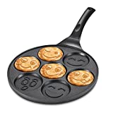 Pancake Pan Nonstick Griddle Pancake Maker Mini Pancake and 7 Smiling Face Cups Pan Breakfast Crepe for Kids, Black