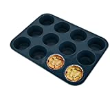 Vnray Silicone Muffin Baking Pan & Large Cupcake Tray 12 Cup - Nonstick Cake Molds/ Tin, Silicon Bakeware, BPA Free, Dishwasher & Microwave Safe (12 Cup Size, Grey)