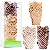 Mothese Baking Paper Cups Cupcake Liners - 150 Pcs Brown White Tulip Style Baking Wrappers Muffin Cups Greaseproof Parchment Paper Square Non-Stick for Medium Large Cupcakes Mini Cake Party Birthday