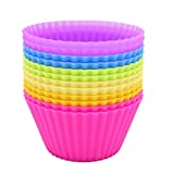 SAWNZC Silicone Baking Cups, Reusable Muffin Liners Cupcake Molds, 12packs in 6 Rainbow Colors