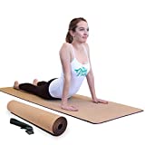 TGP Cork Yoga Mat, 75” x 26”, Shock Absorbent, Sweat-resistant, Nonslip Organic Cork Yoga Mat with Carry-on Sling Strap- Extra Thick, Wide and Long - 5mm Thick