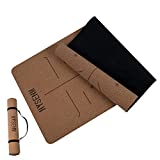 HYSENM Cork Yoga Mat Natural Rubber 72'x26'x4mm Non Slip Yoga Mat With Alignment Lines Sweat Proof Exercise Gym Home Workout Mat for Women Men