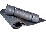 Rakaposhi Yoga Mat - Black 1/3-Inch Extra Thick Mat for Exercise, Pilates, Sit-ups and Workouts w/ Carrying Strap